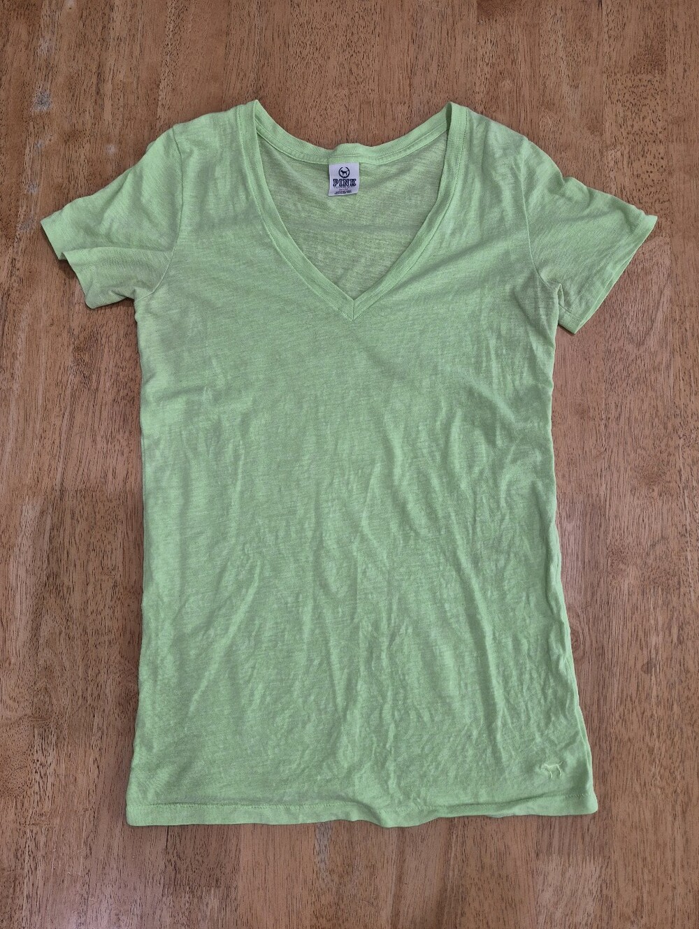 EUC PINK Victoria's Secret neon Green V-Neck Short Sleeve Tee